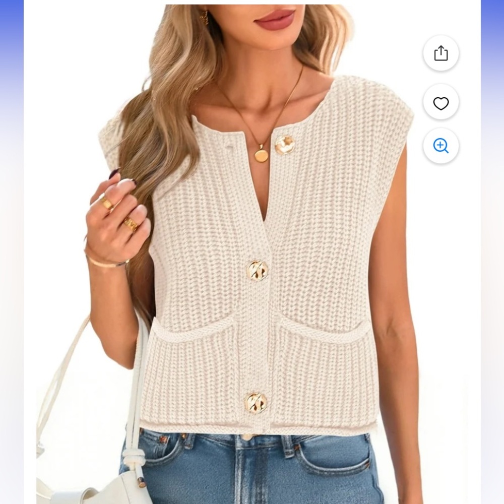 Cream Knit Vest with Gold Buttons